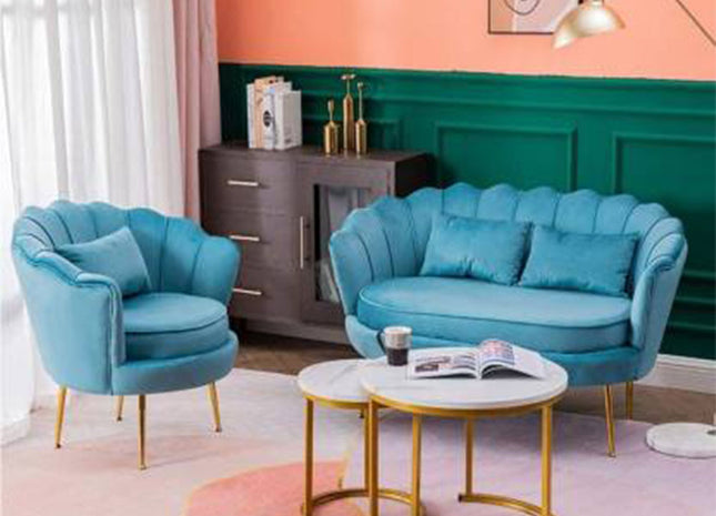 WOODENCENTURY Fabric 2 + 1 + 1 Sofa Set (light blue, Pre-assembled) Media 1 of 4