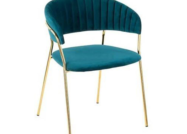 WOODENCENTURY furnitures Living Room Stylish velvet fabric upholstery Chromed Rose Gold Legs Fabric Living Room Chair (Finish Color - Greenish Blue, Pre-assembled)