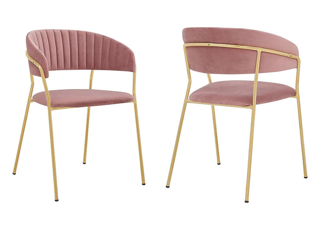 WOODENCENTURY Nara Modern Pink Velvet and Gold Metal Leg Dining Room Chairs - Set of 2