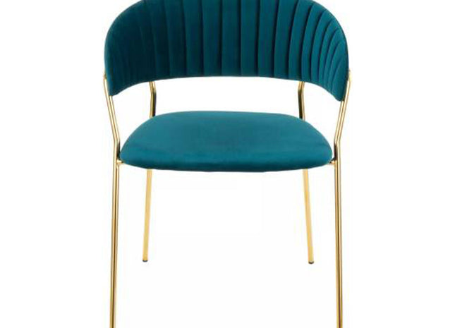 WOODENCENTURY furnitures Living Room Stylish velvet fabric upholstery Chromed Rose Gold Legs Fabric Living Room Chair (Finish Color - Greenish Blue, Pre-assembled)