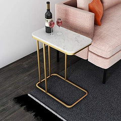 WOODENCENTURY Open Space Side Table C-Shaped Thin Bedside Table, Living Room Bedroom Office Sofa Table Golden White