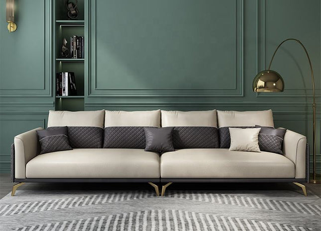 WOODENCENTURY high-grade leather 1 seat 2 seat sofa set with gold sofa leg