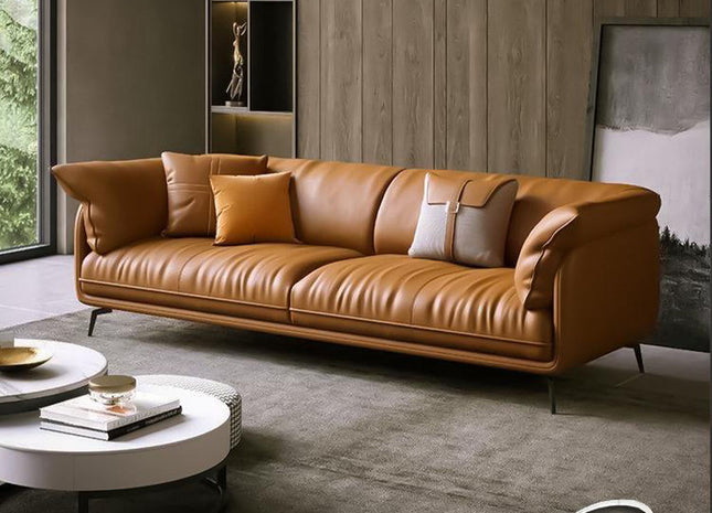 Woodencentury Modern Minimalist Living Room Leather Sofa Apartment Furniture Set Combination