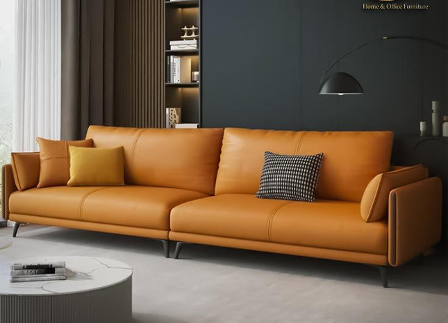 WoodenCentury Modern Light Luxury Leather Sofa
