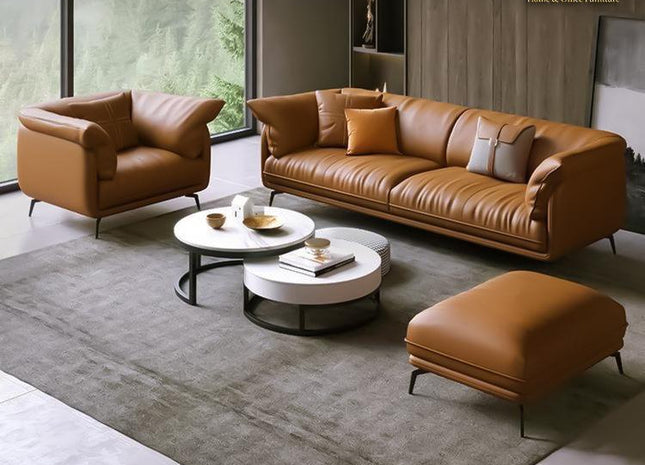 Woodencentury Modern Minimalist Living Room Leather Sofa Apartment Furniture Set Combination